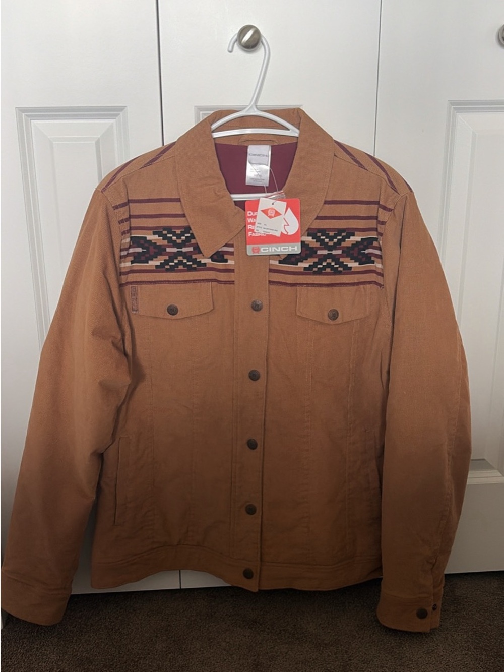 Cinch Women’s Tan Western-Style Shirt Jacket with Patterned Yoke
